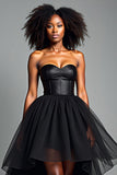 Black A Line Sweetheart High-Low Formal Dress