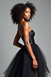 Black A Line Sweetheart High-Low Formal Dress