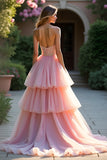 Blush A Line Strapless Ruffled Tiered Prom Dress