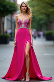 Fuchsia A Line Sweetheart Sequined Prom Dress