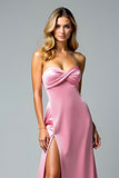 Pink Sheath Sweetheart Prom Dress With Slit