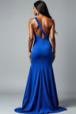 Royal Blue One Shoulder Sheath Sequins Formal Dress with Slit