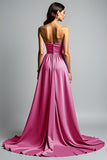 Fuchsia A Line Strapless Ruched Prom Dress