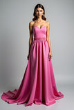 Fuchsia A Line Strapless Ruched Prom Dress