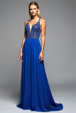 Sparkly Beaded Spaghetti Straps Royal Blue A Line Formal Dress