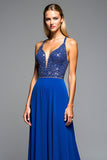 Sparkly Beaded Spaghetti Straps Royal Blue A Line Formal Dress