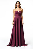 Burgundy A Line Pleated Strapless Formal Dress