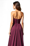 Burgundy A Line Pleated Strapless Formal Dress