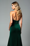 Velvet Dark Green Strapless Sheath Formal Dress with Slit