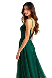 A Line Dark Green Spaghetti Straps Long Wedding Guest Dress