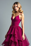 Burgundy Spaghetti Straps A Line Long Formal Dress