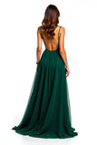 Dark Green Spaghetti Straps A Line Long Wedding Guest Dress with Slit