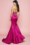 Fuchsia Strapless Mermaid Long Prom Dress with Beading