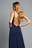 A Line Navy Spaghetti Straps Long Formal Dress with Slit