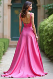 Fuchsia Spaghetti Straps Sheath Prom Dress with Slit