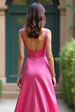 Fuchsia Spaghetti Straps Sheath Prom Dress with Slit