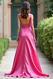 Fuchsia Spaghetti Straps Sheath Prom Dress with Slit