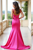 Fuchsia Square Neck Mermaid Long Prom Dress with Slit