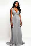 Grey Open Back V-Neck Long Wedding Guest Dress