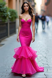 Fuchsia Mermaid Sweetheart Long Prom Dress with Tulle