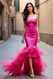 Fuchsia Mermaid Long Strapless Prom Dress with Ruffles