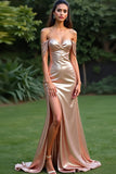 Sparkly Champagne Long Off The Shoulder Prom Dress with Slit