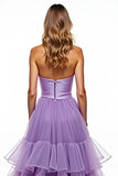 Purple Tiered A Line Strapless Prom Dress with Slit