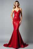 Sparkly Dark Red Mermaid Backless Long Prom Dress