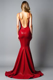 Sparkly Dark Red Mermaid Backless Long Prom Dress