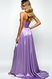 Purple A Line Strapless Prom Dress with Slit