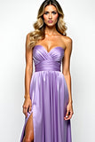 Purple A Line Strapless Prom Dress with Slit