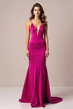 Fuchsia Mermaid Spaghetti Straps Long Prom Dress