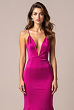 Fuchsia Mermaid Spaghetti Straps Long Prom Dress