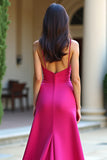 Fuchsia Spaghetti Straps Sheath Prom Dress