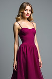 Dark Purple Spaghetti Straps A-Line Long Wedding Guest Dress with Ruffles