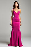 Fuchsia Spaghetti Straps Sheath Prom Dress