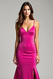 Fuchsia Spaghetti Straps Sheath Prom Dress