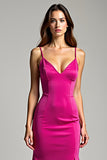 Fuchsia Spaghetti Straps Sheath Prom Dress