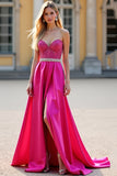 Fuchsia A Line Strapless Corset Sequin Prom Dress