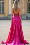 Fuchsia A Line Strapless Corset Sequin Prom Dress