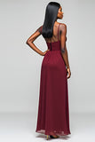 Burgundy Open Back Ruched Spaghetti Strapless Long Bridesmaid Dress