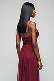 Burgundy Open Back Ruched Spaghetti Strapless Long Bridesmaid Dress