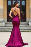 Dark Purple Mermaid Spaghetti Straps Long Satin Prom Dress