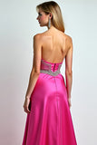 Sparkly Fuchsia A Line Sequin Sweetheart Long Prom Dress With Slit