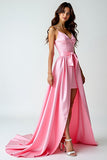 A Line Pink Spaghetti Straps Long Prom Dress With Train