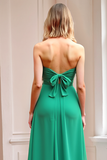 Chic Green Strapless A Line Bridesmaid Dress with Back Bow Tie