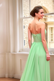 Mint A Line Chiffon Sweetheart Bridesmaid Dress with Court Train