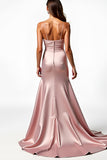 Dusty Rose Spaghetti Straps Mermaid Pleated Prom Dress with Slit