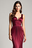 Mermaid Burgundy Spaghetti Straps Bridesmaid Dress