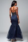 Sparkly Navy Ruffled Mermaid Long Formal Dress